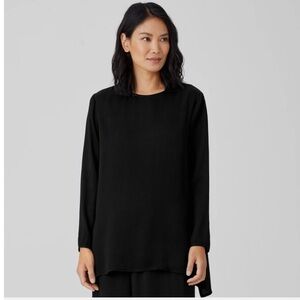 Eileen Fisher Black Textured Cupro Round Neck Top Size: Small New with tags!